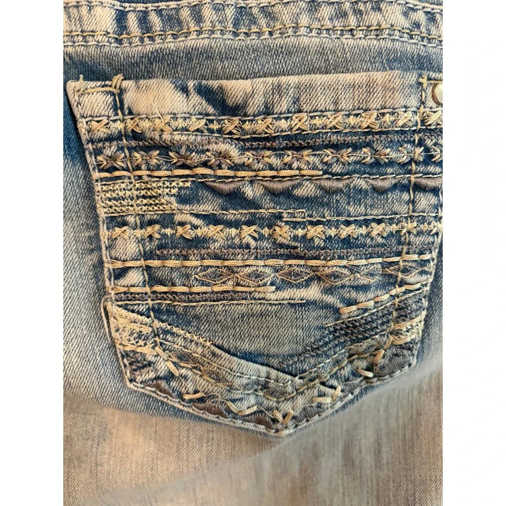 Vintage Amethyst Jeans Blue Distressed Embroidered Bootcut Flare Low Rise Y2K